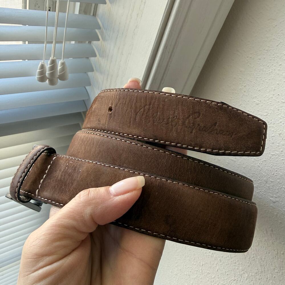 Robert Graham | Men’s 38 | Brown Leather Ripaso Belt | Distressed Contemporary - Picture 9 of 11